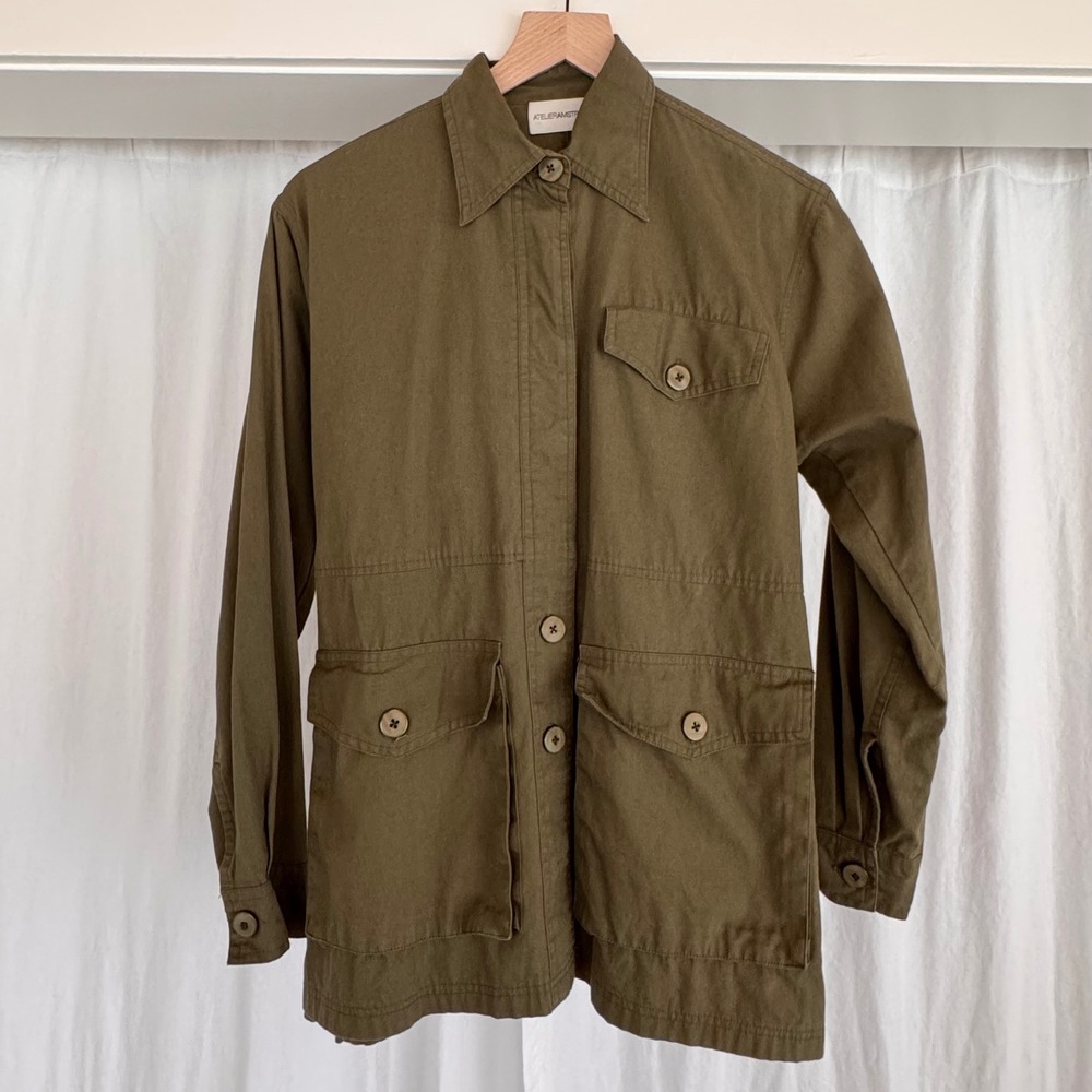 Atelier Amstrdm Women's Cropped Olive Green Cotton Jacket Cinched Waist XS
